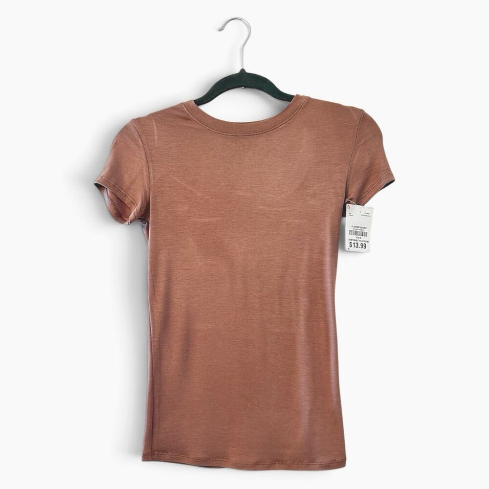Haley & June Brown Slim Fit Crew Neck T-Shirt Women's XS NWT Buttery Soft